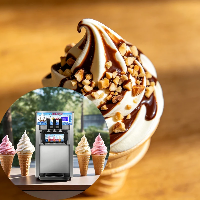 

Small Vertical Commercial Ice Cream Machine Stainless Steel Automatic Mobile Stall with 3 Flavor Soft Ice Cream Maker Milk