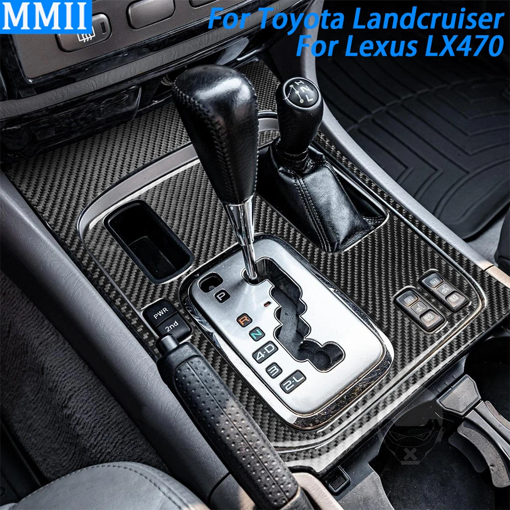 Panneau de changement de vitesse en fibre de carbone véritable, revêtement Kiev illage, accessoires intérieurs de voiture, autocollant pour Lexus LX470, Toyota Land Cruiser 2003-2007