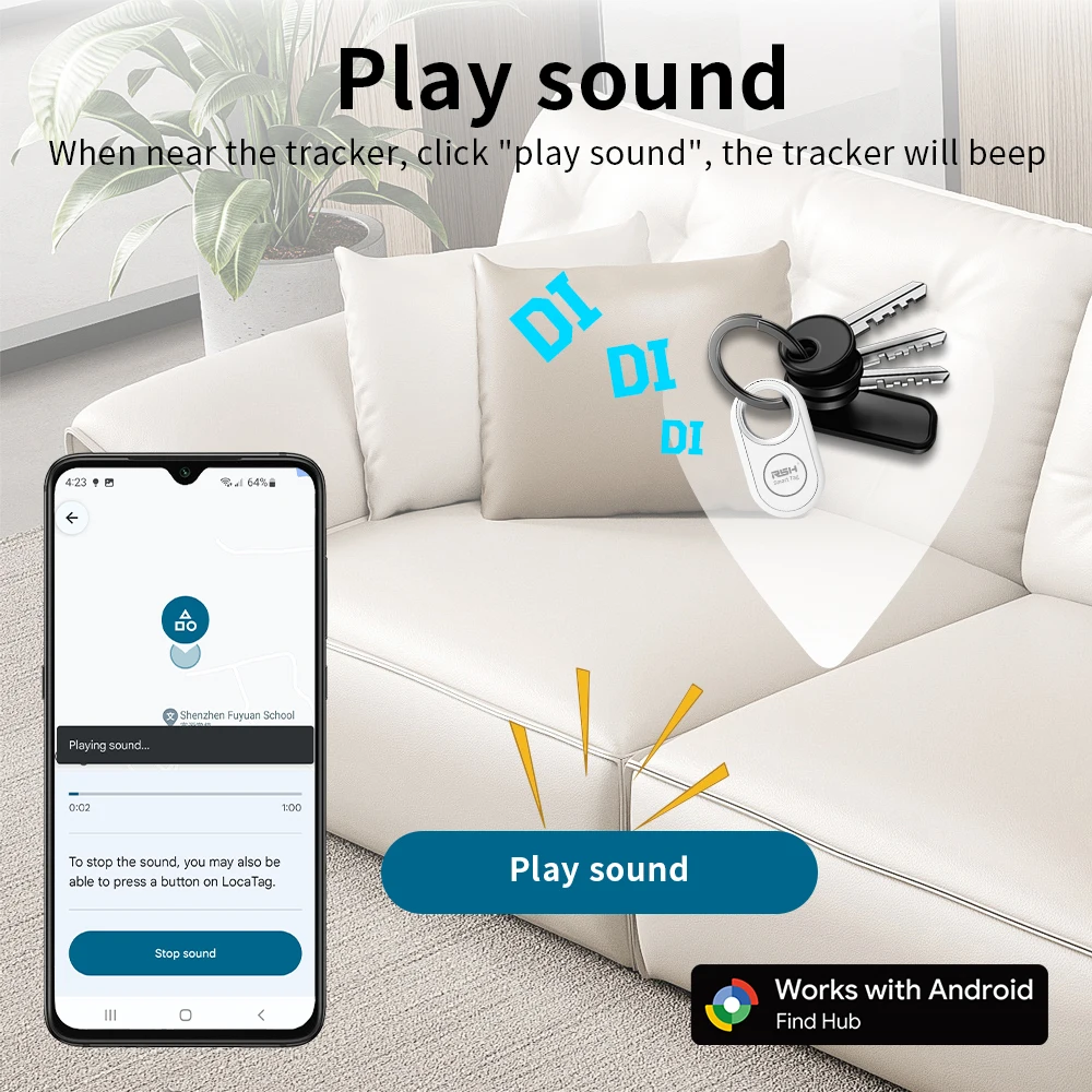 جهاز تتبع RSH 4 قطعة بنظام تحديد المواقع لهاتف سامسونج جلوبال فايندر يعمل مع أندرويد جوجلز فايند هاب تنبيهات مضادة للخسارة علامة ذكية محدد الصوت السريع