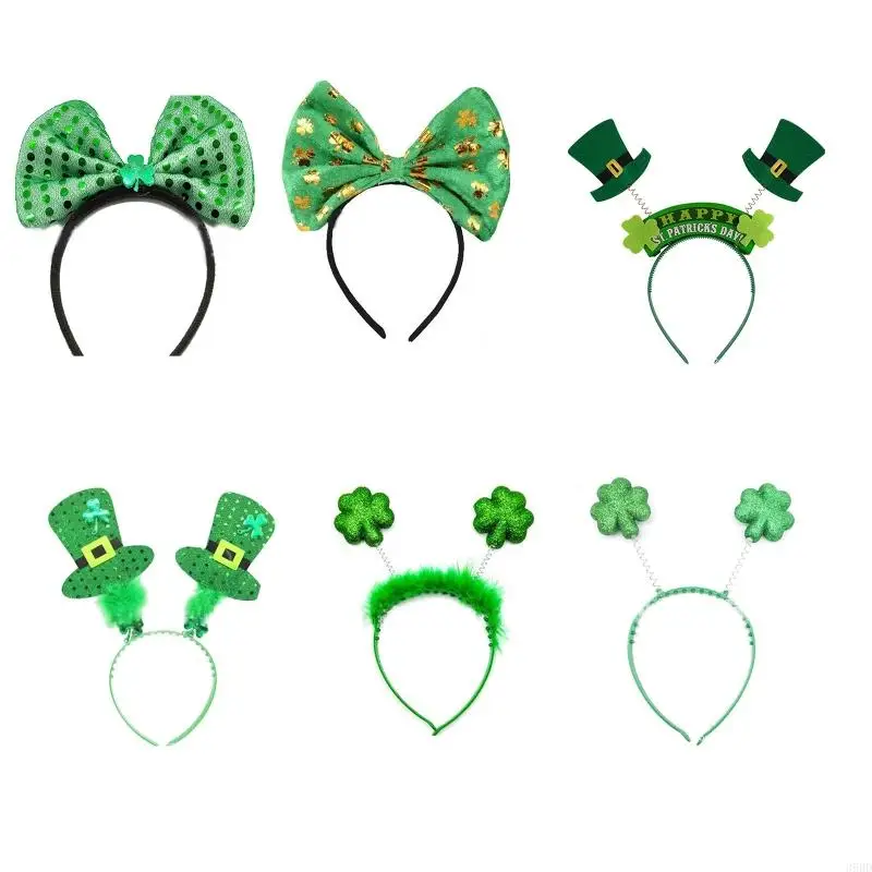 652F Green Clover Bopper Patrick's Day Hair Hoop Shamrock Hairband Big Hair Hoop Photo Props Irish Party