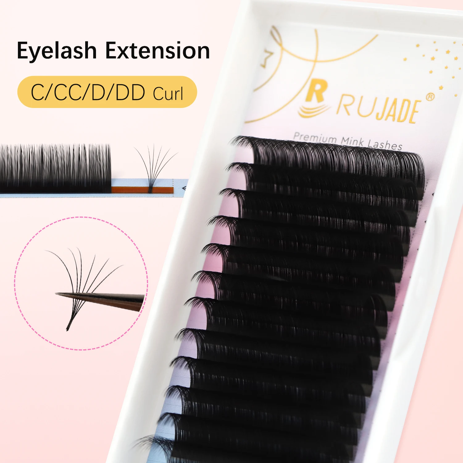 

RUJADE Matte Black Soft Russian Volume Eyelashes Extensions Pinching Fans Individual Handmade Lashes Faux Mink Classic Eyelashes