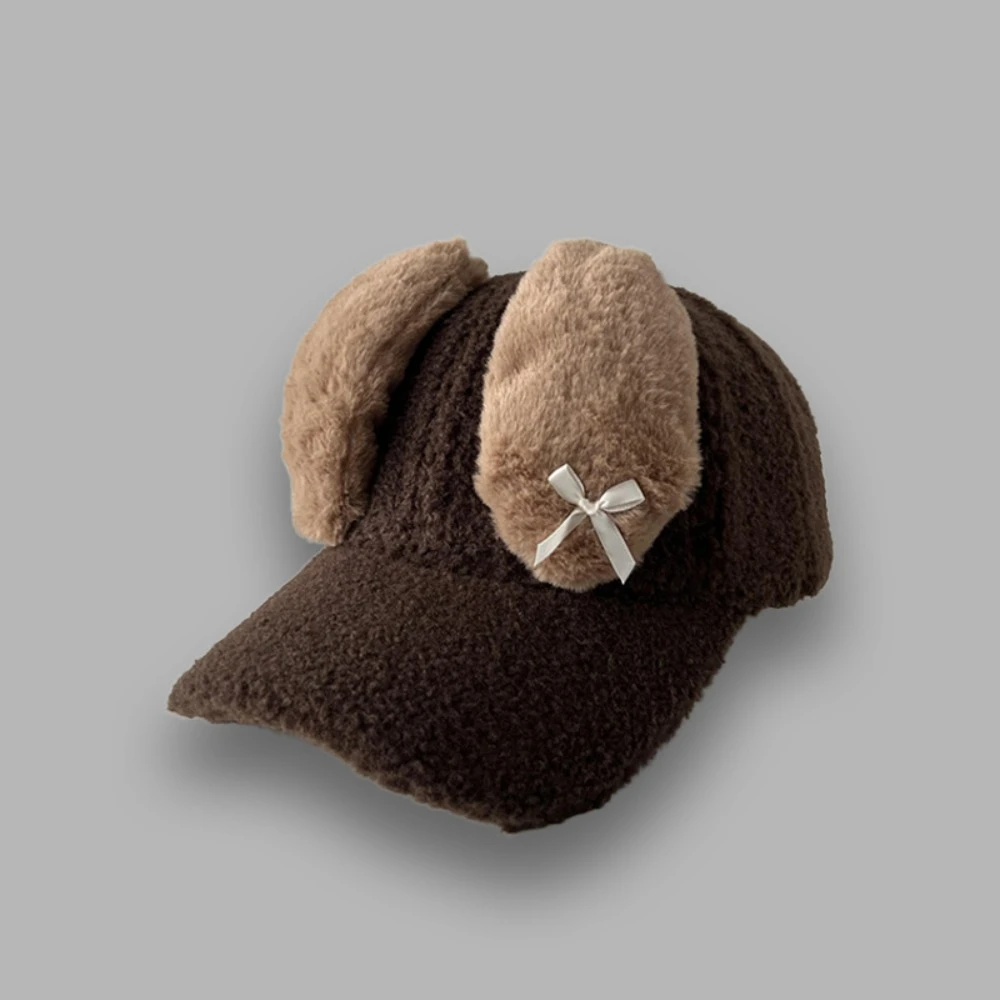 

Cute Korean Y2k Rabbit Ear Hat Lamb Fleece Warm Women's Baseball Hat Autumn Winter Outdoor Peaked Cap Female
