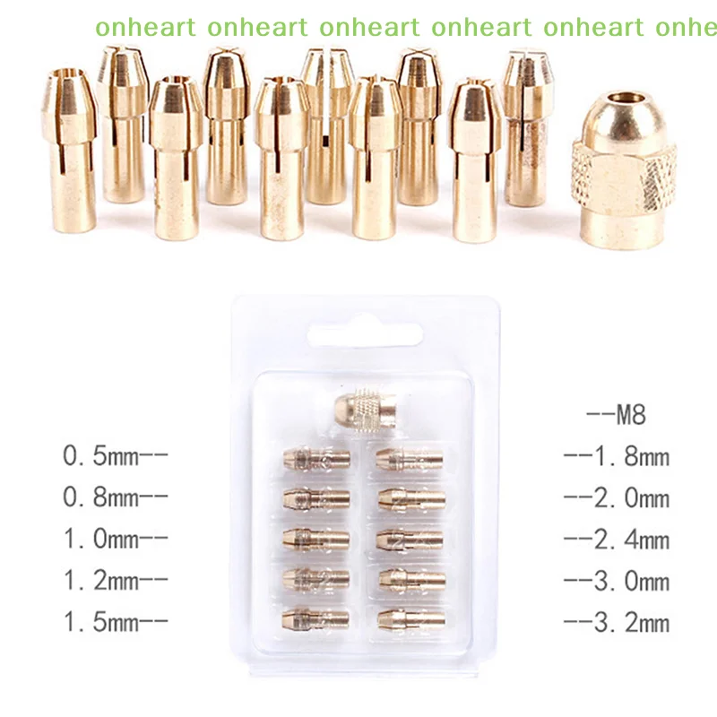 [C]For  Rotary Tool Power Tool Accessory 10/11pcs Mini Drill Collet Chuck 0.5-3.2mm Diameter 4.8mm Shank Brass Chucks