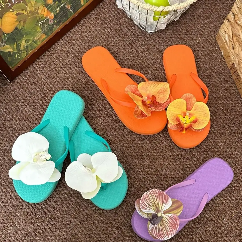 

Cute Summer Butterfly Orchid Slipper Sweet Beach Phalaenopsis Slipper Multi-Color Vacation Flower Flip Flops Ladies/Girls
