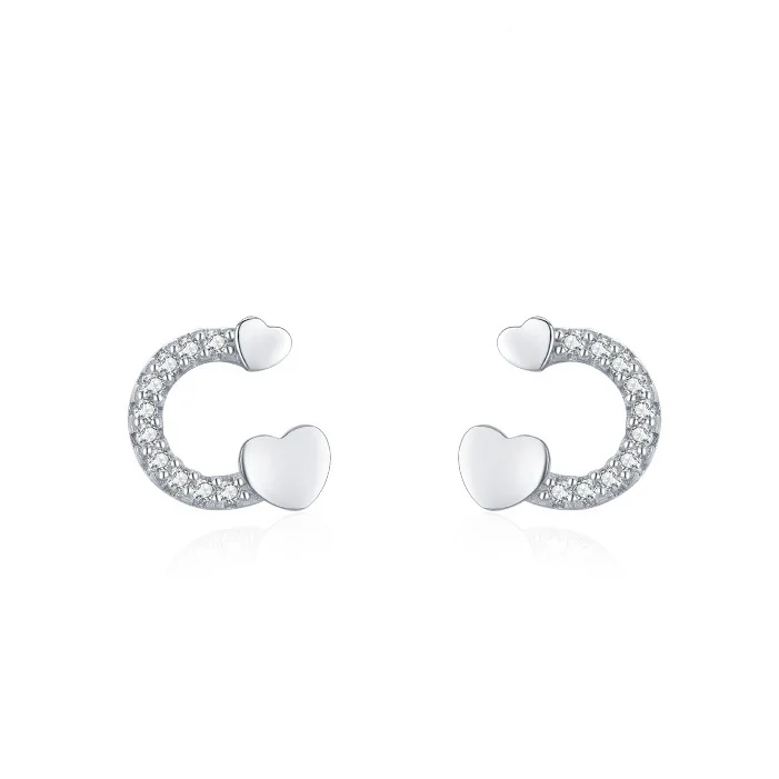 

Diamond Zircon S925 Sterling Silver Trendy Heart-Shaped Earrings for Women