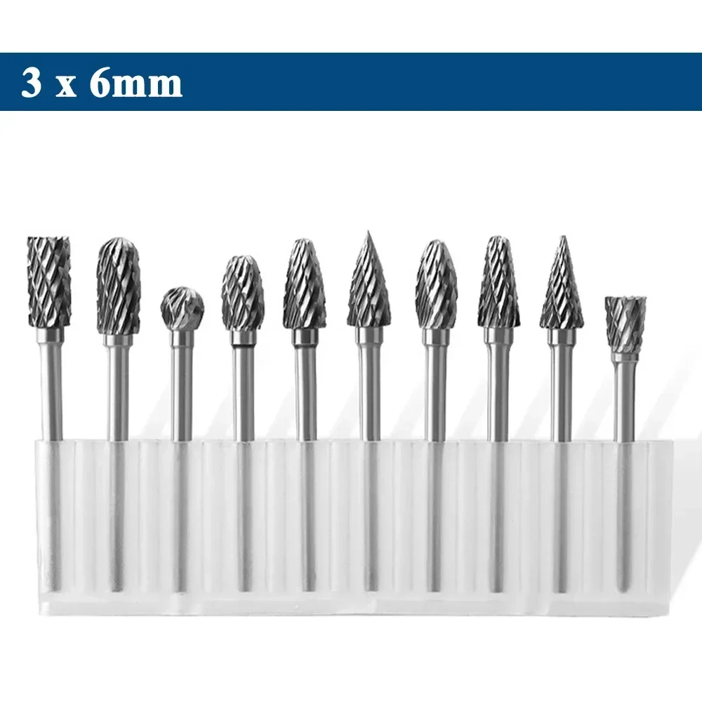 

New 10pc 1/8" Shank Tungsten Carbide Milling Cutter Rotary Tool Burr Double Diamond Cut Rotary Dremel Tools Electric Grinding