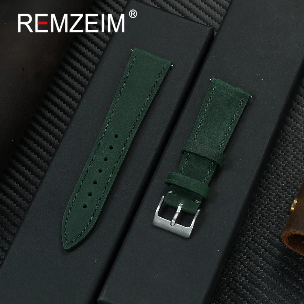 Crazy Horse Cowhide Leather Watchband 18mm 19mm 20mm 21mm 22mm Quick Release Wristband Retro Male Watch Strap