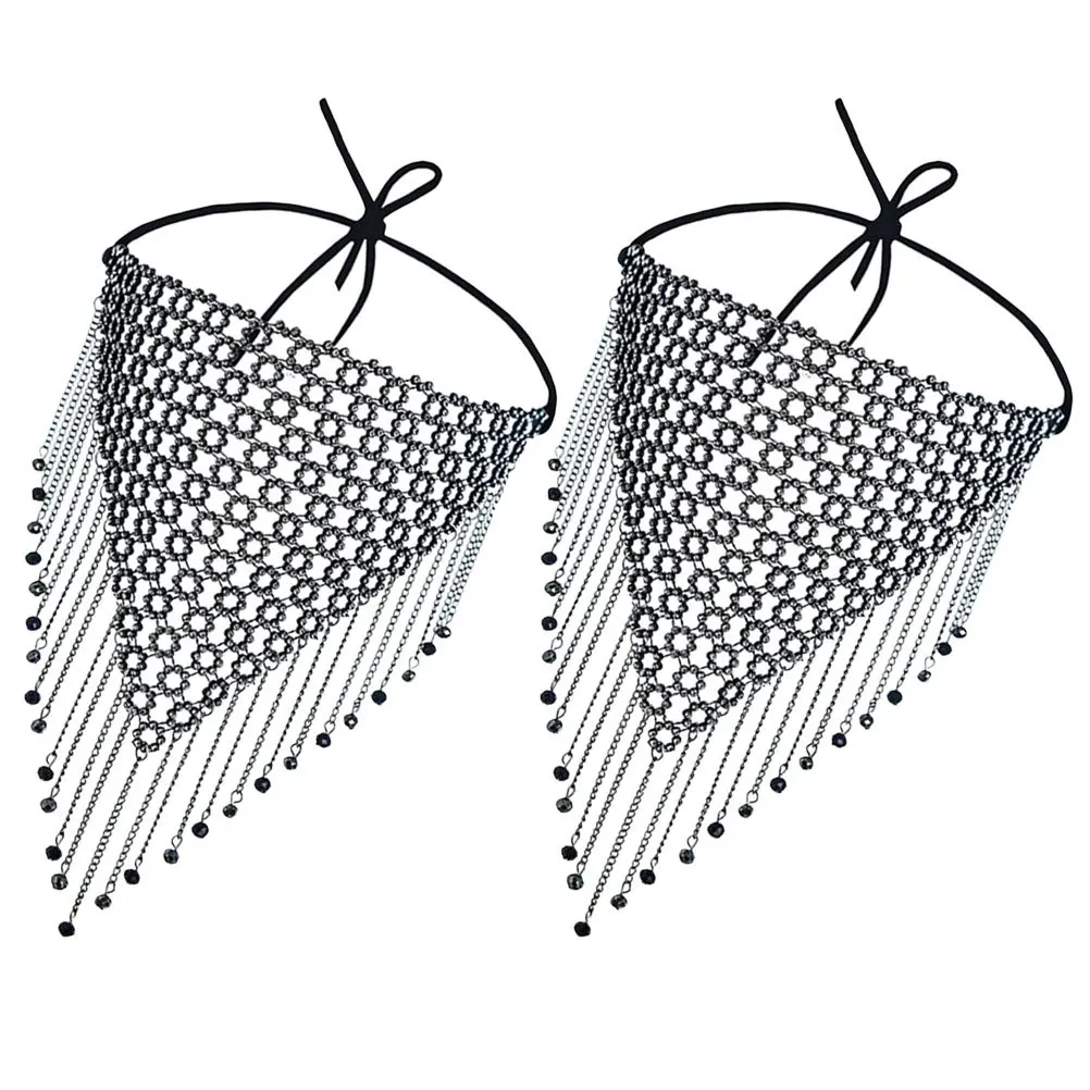 2Pcs Rhinestone Face Veil Tassel Chain Elegant Mesh Mask Masquerade Dance Performance Party Supplies Costume Accessories