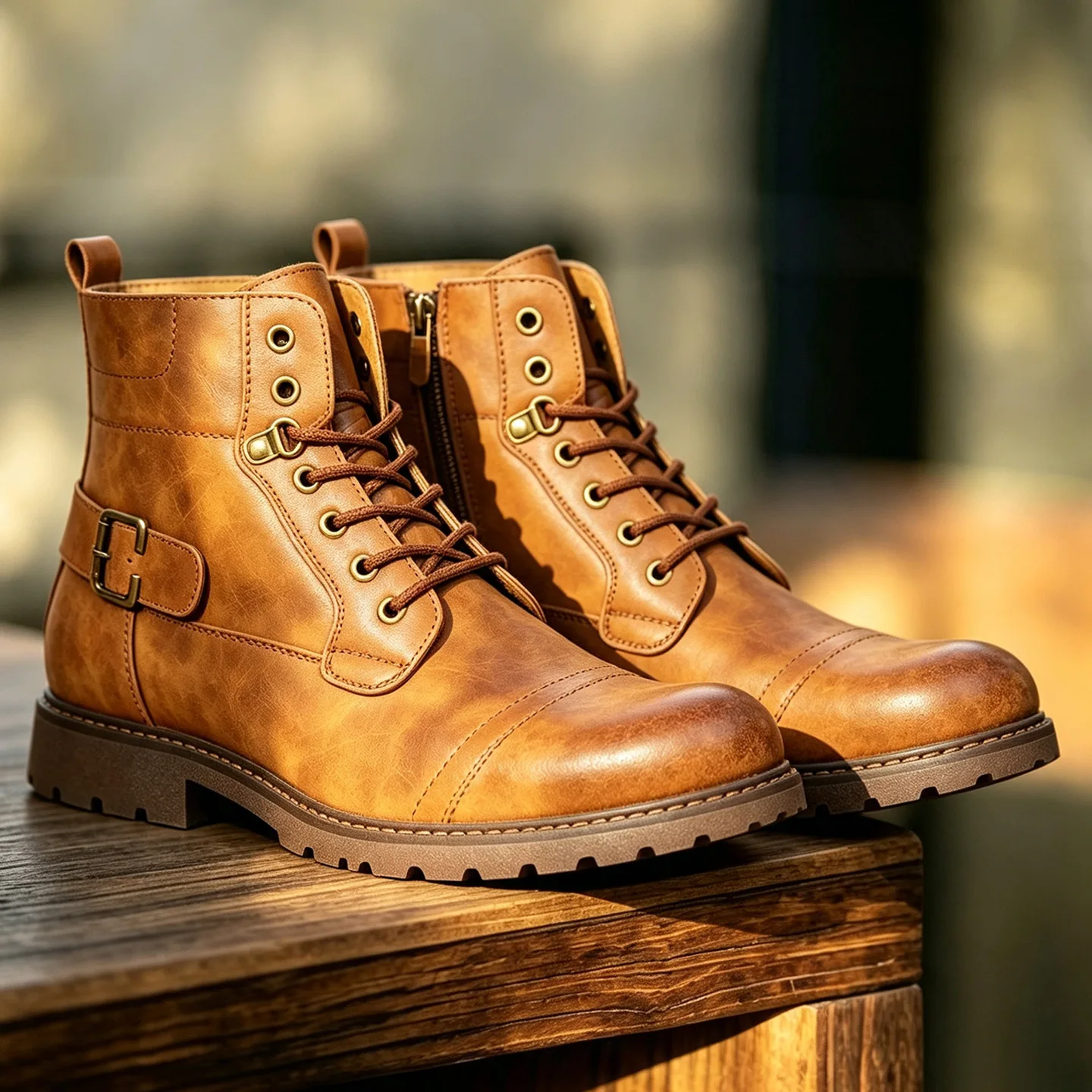 Men's British Retro High Top Leather Boots Casual Versatile Outdoor Shoes for Daily Wear