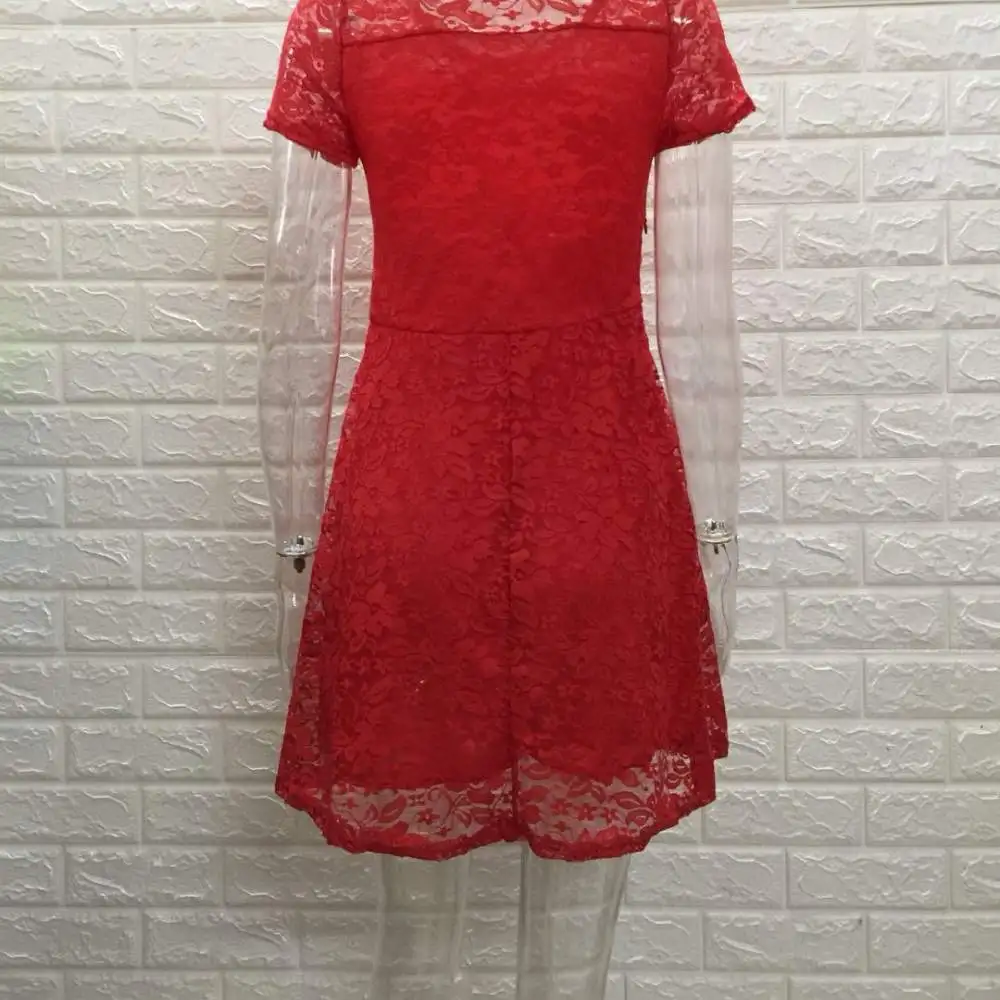 Elegant Blue Lace Dress Summer Women Round Neck Short Sleeve Midi Gowns Casual Slim Fit Fashion Office Party Stylish Skirt
