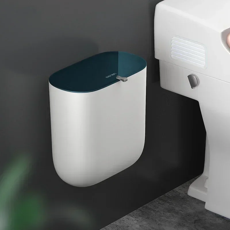Bathroom Recycling Garbage Dustbin, Cleaning Tools Self-adhesive Hook Floor Stand Trash Can for Kitchen, Home Waste Bin