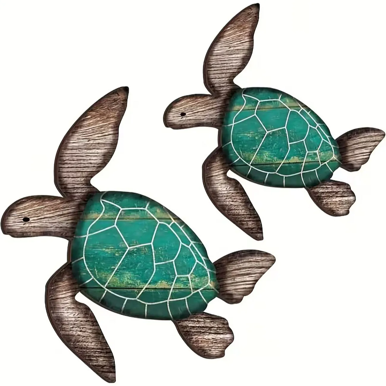 2Pcs Vintage Wooden Sea Turtle Wall Stickers, Rustic Turtle Decor for Bathroom Coastal Home with Nano Tape