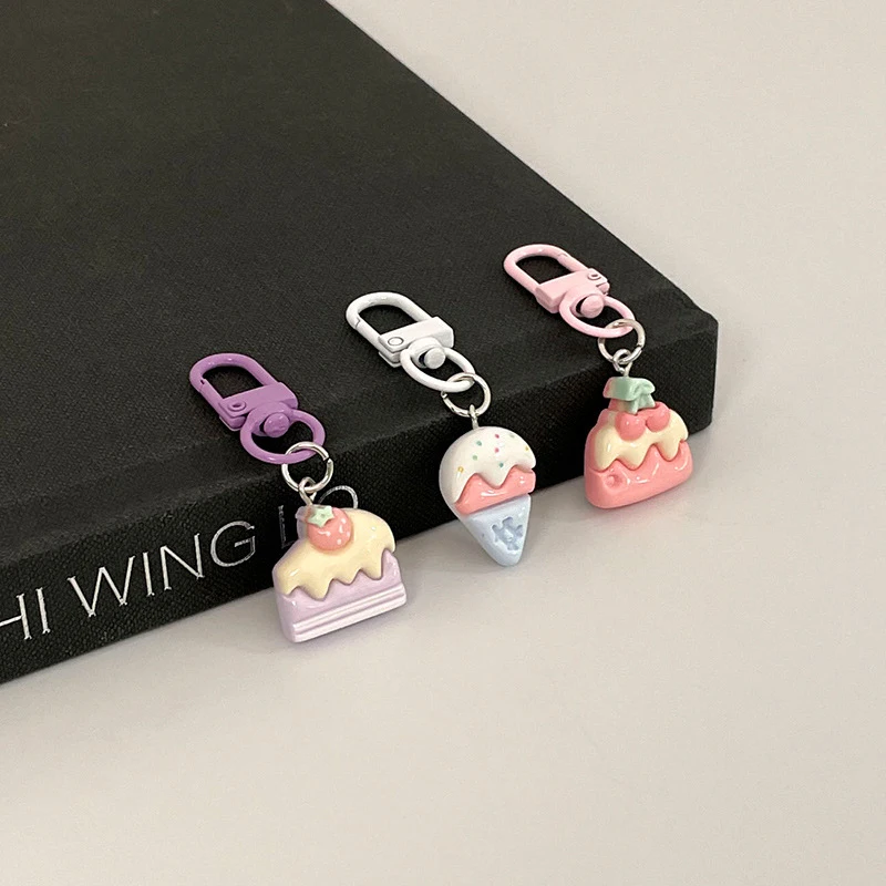 Cute Ice Cream Cake Resin Cartoon Keychain School Bag Pendant Couple Friends Classmates Gift Accessories Charm Keychain