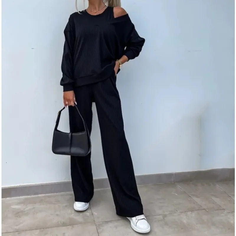 

2025 New Women's Solid Color Vest with Long-sleeved V-neck Top and Casual Pants Three-piece Set