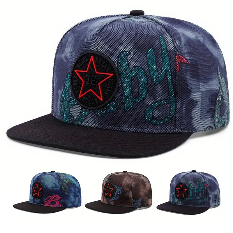

Шляпа унисекс с плоскими полями, вышитым камуфляжным узором в уличном стиле и бейсбольной кепкой в стиле звезды в стиле хип-хоп