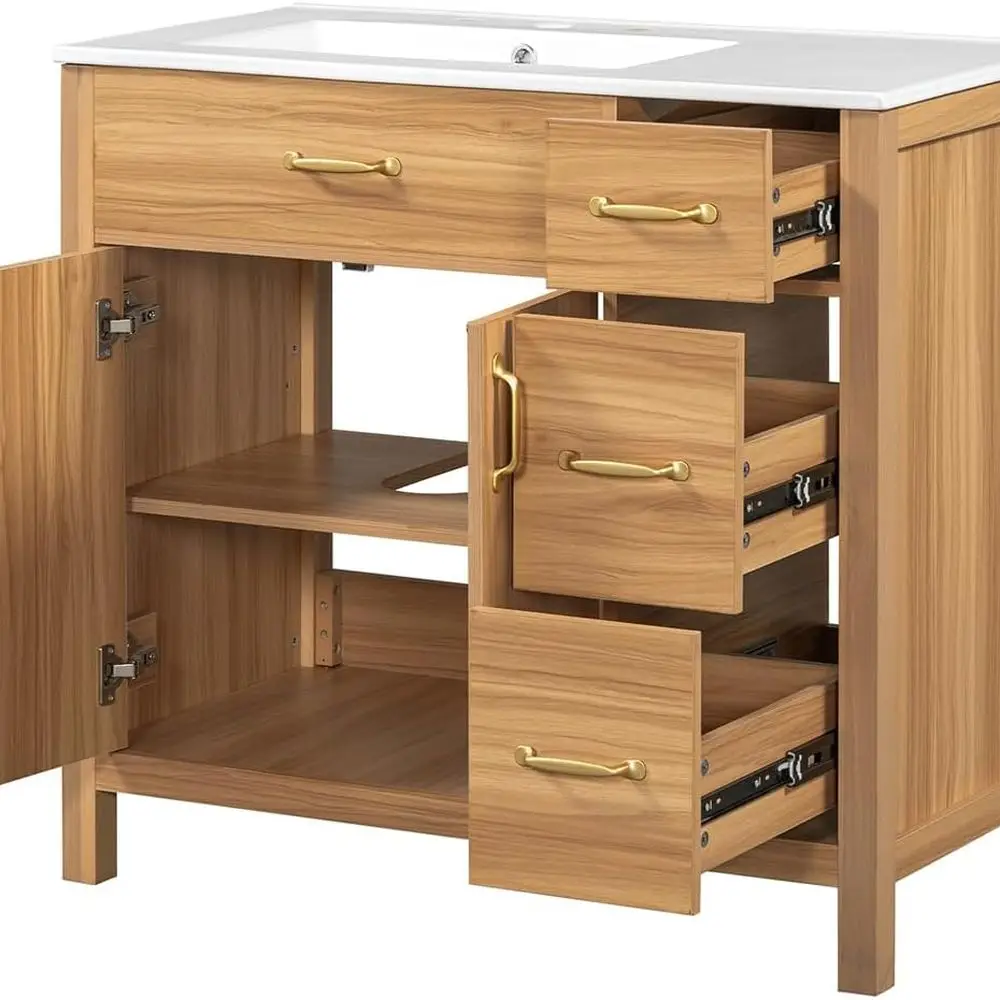 

American Traditional 36 Solid Wood Vanity with 2 Soft-Close Doors, 3 Drawers, and Adjustable Shelf