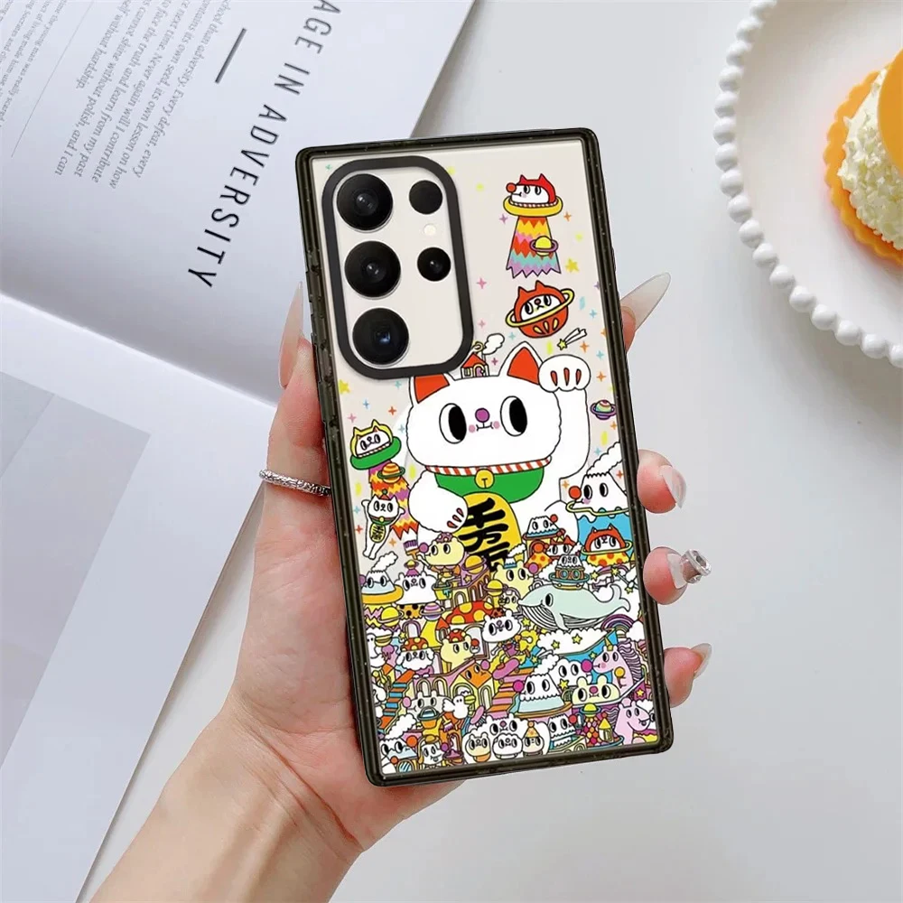 

Japanese Money Cat Acrylic Black Border Case for Samsung Galaxy S26 S25 S24 S23 Ultra S26U S24+ S25+ S26 Plus Case
