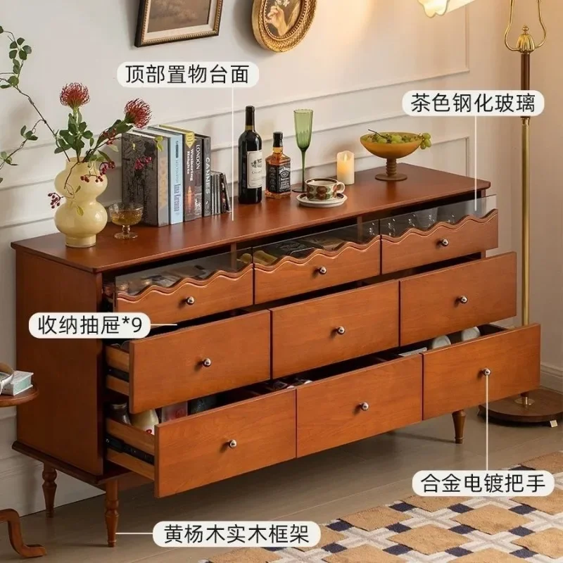 ตู้เก็บของไม้เนื้อแข็งสไตล์นอร์ดิกแบบเก้าลิ้นชัก สไตล์โบราณ เรียบง่าย หรูหราเบาๆ เหมาะสำหรับอพาร์ทเมนต์ขนาดเล็ก ใช้เก็บของในห้องนั่งเล่น