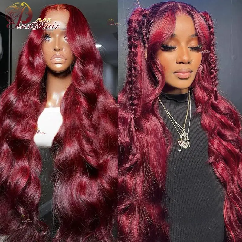 

Body Wave Hair Lace Front Wig Human Hair Wigs 99J Burgundy Pre-Plucked 13x6 Red Colored Lace Front Human Hair Wigs for Women 180