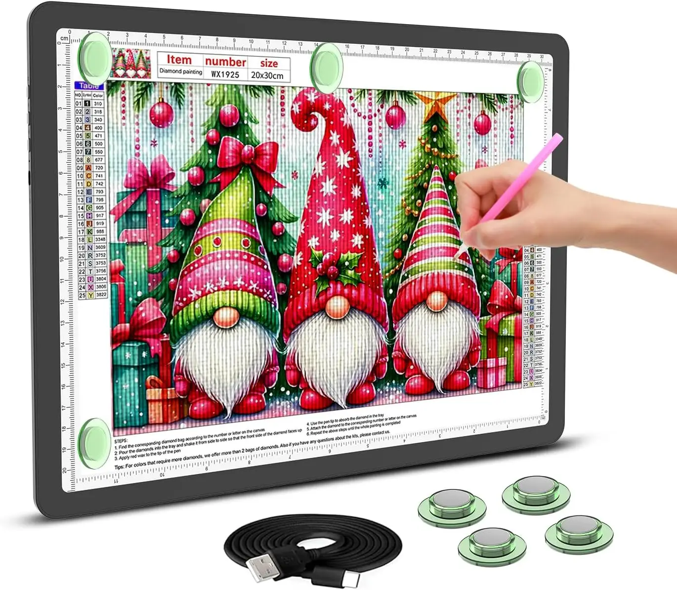 

Rechargeable A4 LED Light Pad for Diamond Painting, 9000 Lux Tracing Box with Side Buttons, 3 Colors & 6 Brightness Levels