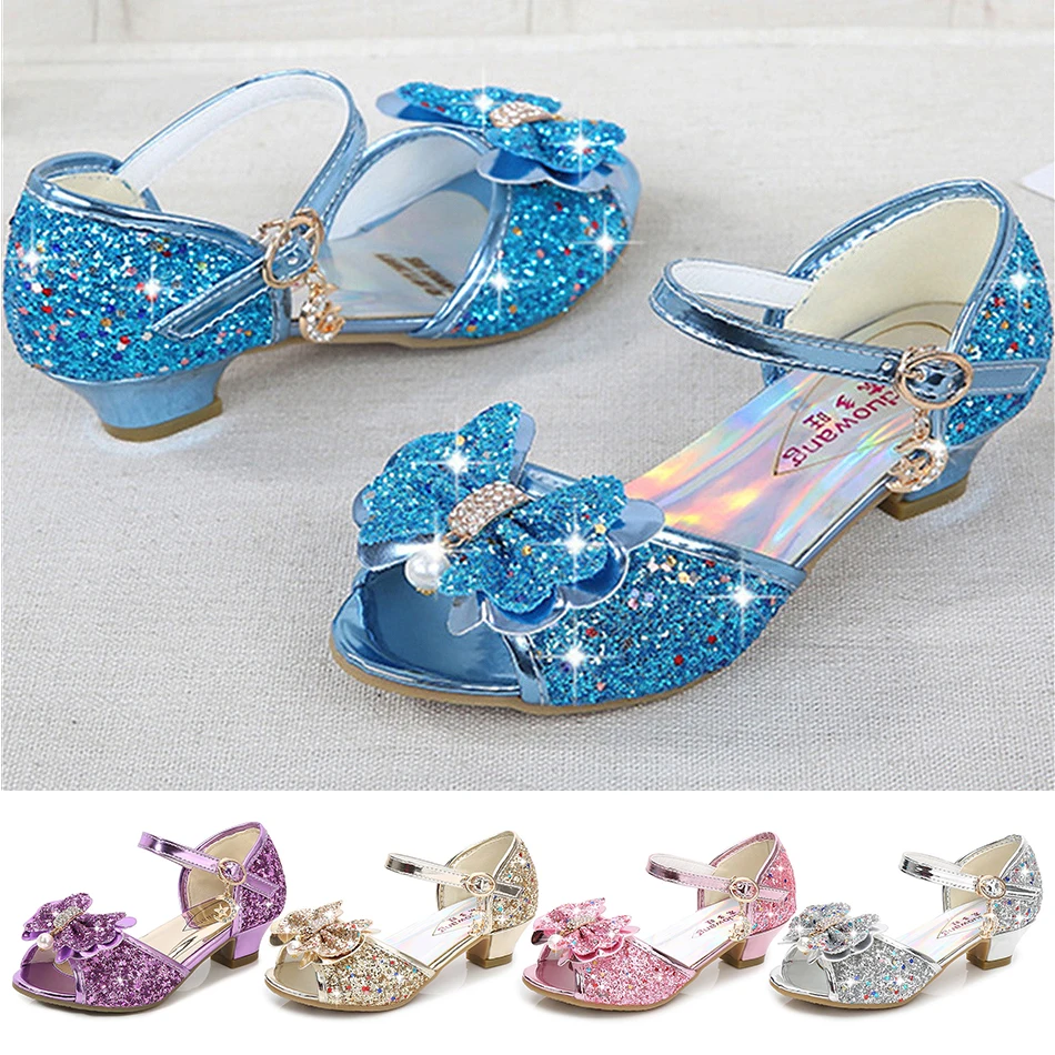 

Kids Fashion Fantasy Shiny Party Princess Shoes Girls Peep Toe Summer Shoes Children Sequins High Heels Glitter Sandals