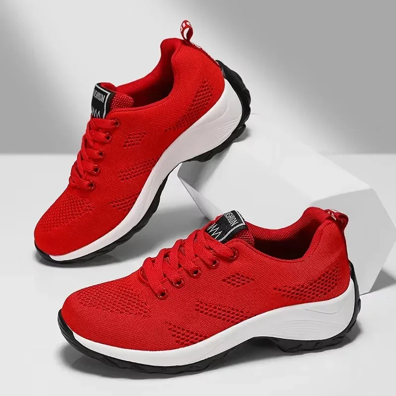 

Pop Women's Sports Shoes With Mesh Design Breathable Comfortable Wedge Vulcanized Shoesoutdoor Track Field Walking Sports New Sh