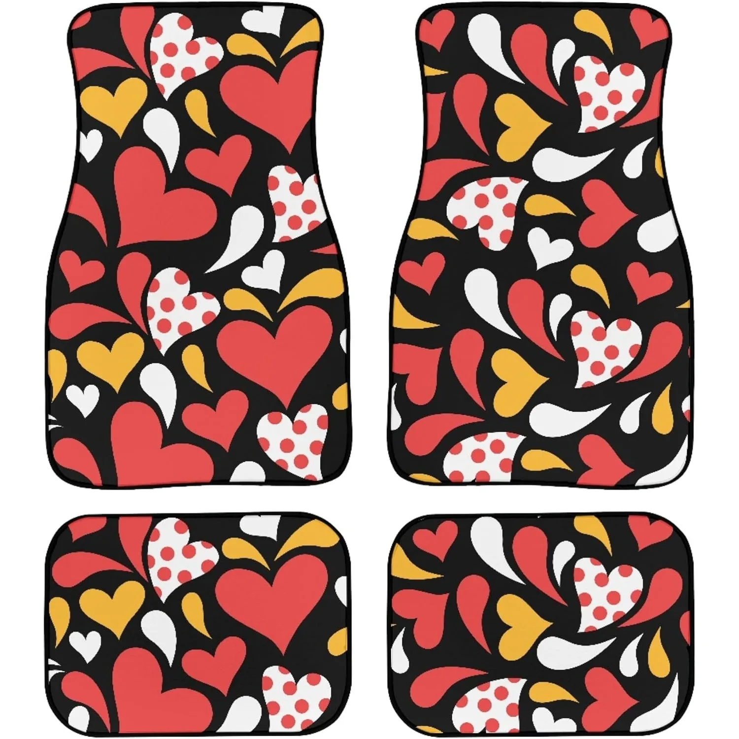 Automotive Floor Mats Featuring Heart Color Blocking And Wave Point Print, Designed For Durability, Suitable For Cars, Trucks, A