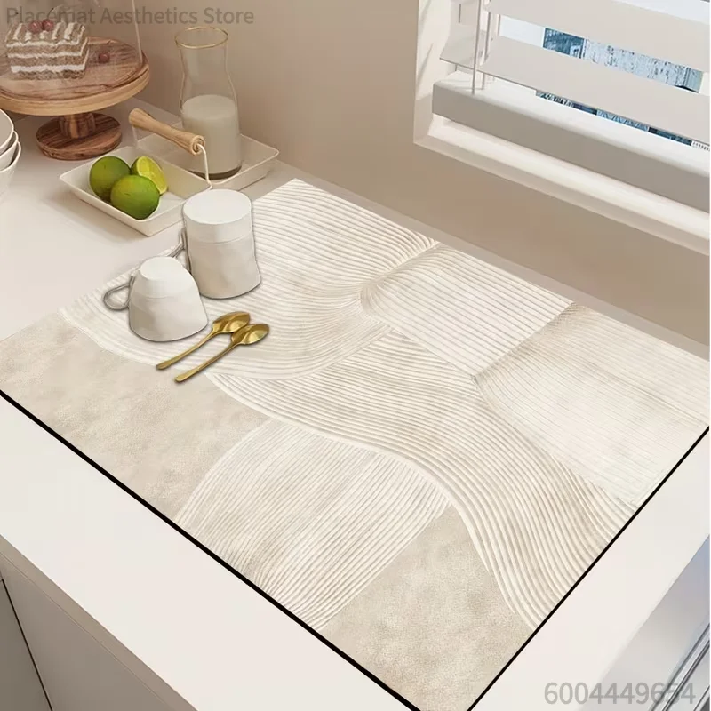 Tableware Drying Pad Oval Line Pattern Drainage Pad Plate Drying Pad Coffee Pad Kitchen Workbench Absorption Pad Drainage Pad