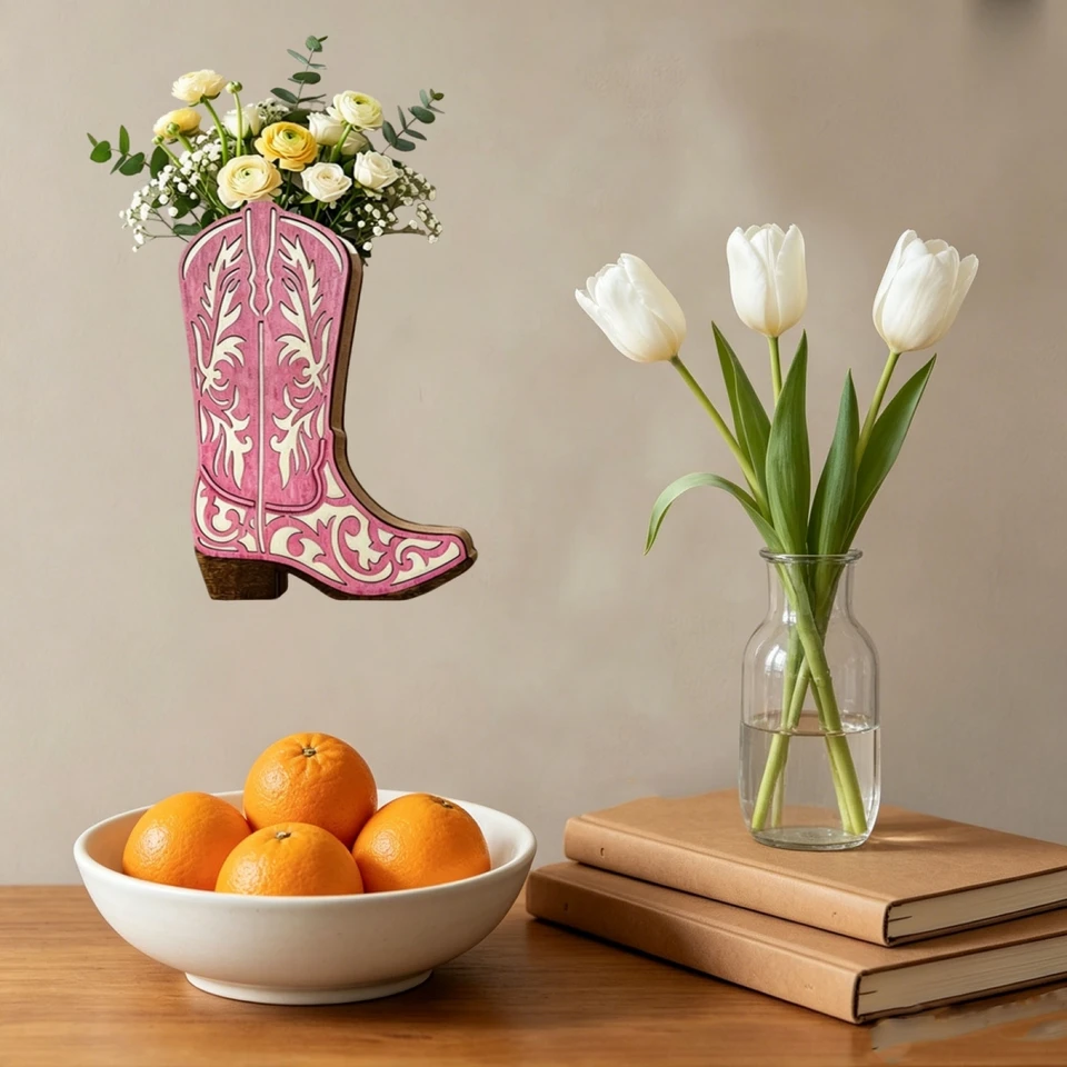 Rustic Western Cowgirl Boot Wall Vase Planter