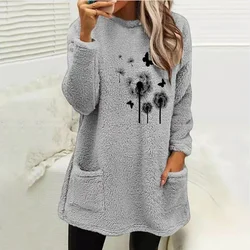 Modisches bedrucktes Fleece-Sweatshirt, lässiger Langarm-Pullover, Tops, Tuni für Herbst und Winter, trendige Damenbekleidung