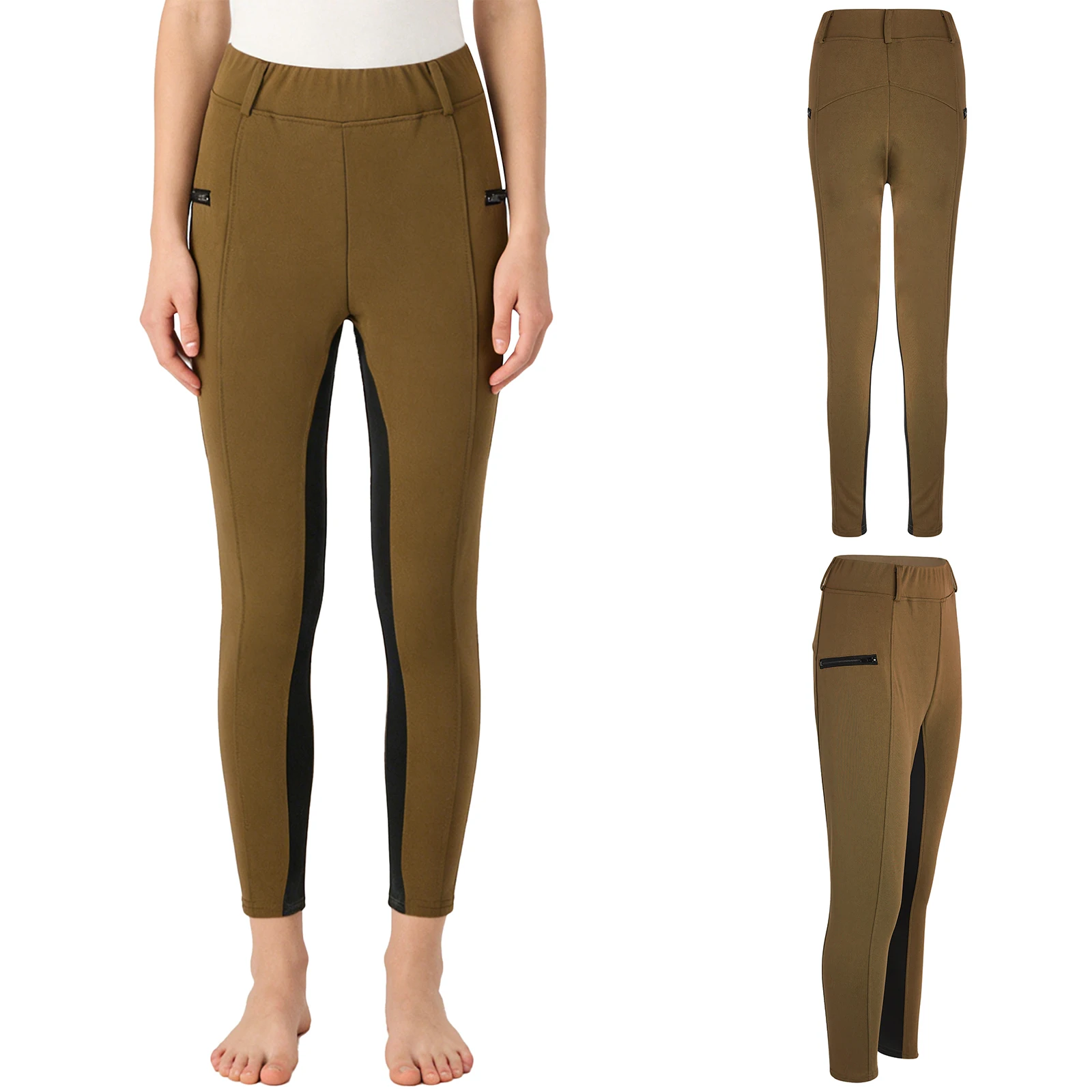 

Women Elastic Waistband Equestrian Breeches Horse Riding Pants Zipper Stretchy Breathable Quick Dry for Training Jodhpurs