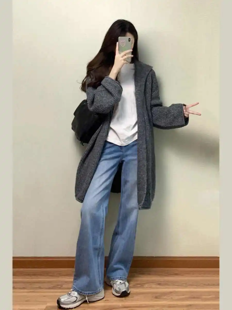 Outono inverno 100% lã merino cardigan feminino médio longo grosso casual solto moda malha cashmere camisola jaqueta