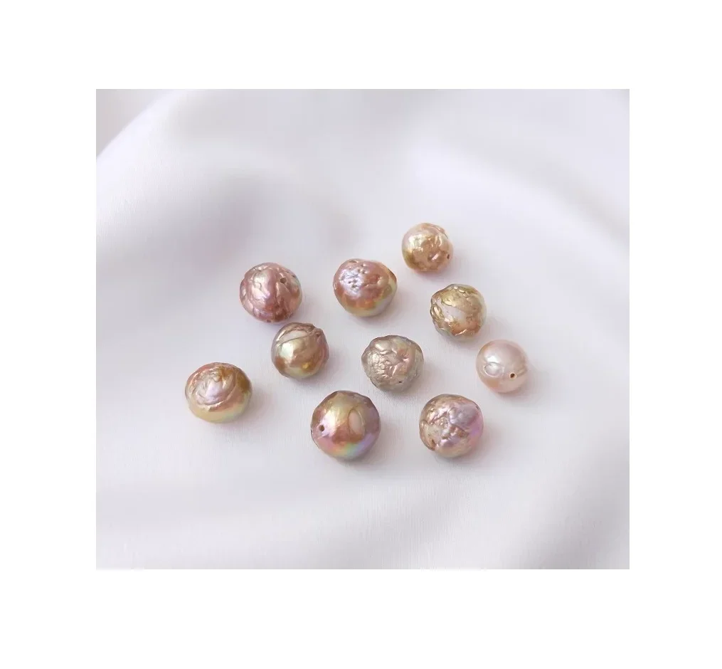 

Rare 10 Pcs 10-11mm Gold Pink Baroque Loose Full Drilled Pearls DIY Earring Pendant