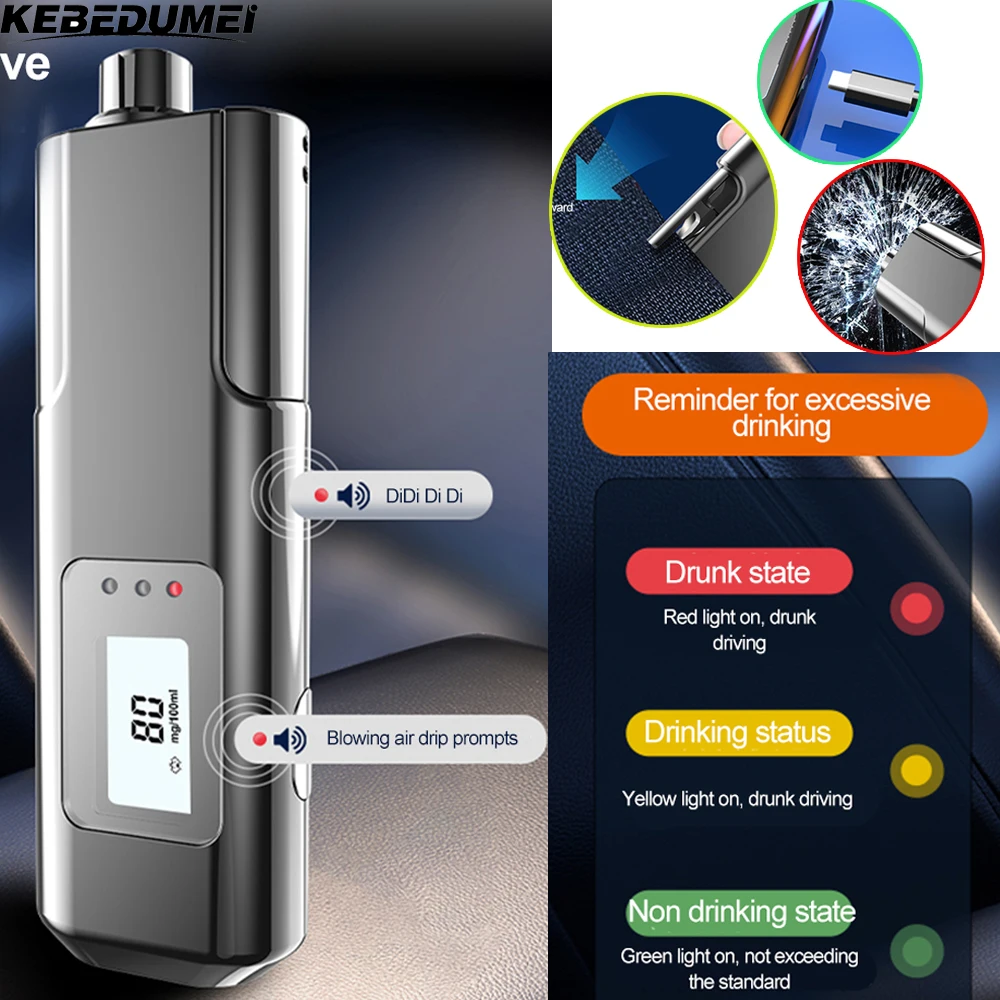 3 in 1 Non-Contact Alcohol Tester with LED Digital Display Type-C Charging Handheld Accuracy Breathalyzer Diagnostic Tool