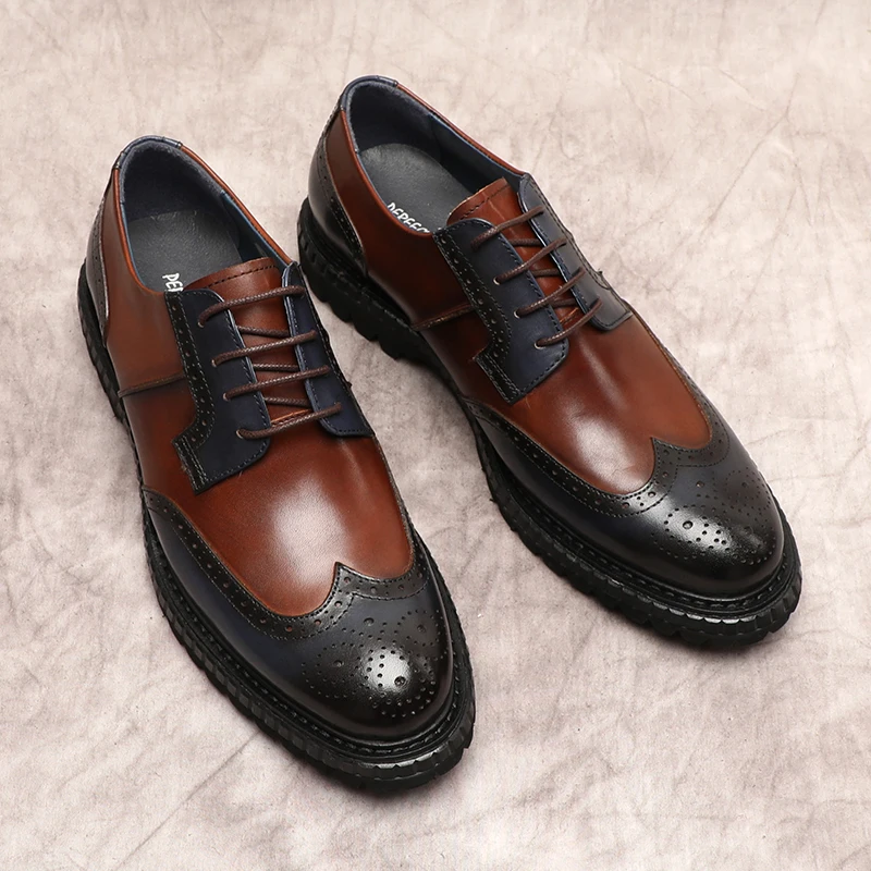 

Carved Men oxford Shoes Genuine Cow Leather Elegant Dress Shoes Man Black Brown Lace Up Wedding Men Formal Brogue Shoes