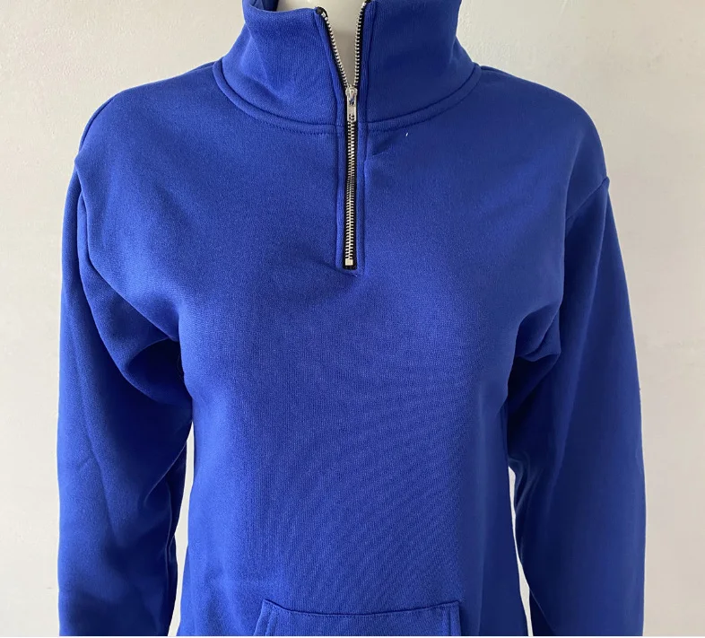 Solid Zip-Up Stand Collar Long Sleeve Sweatshirt Women's Casual Streetwear