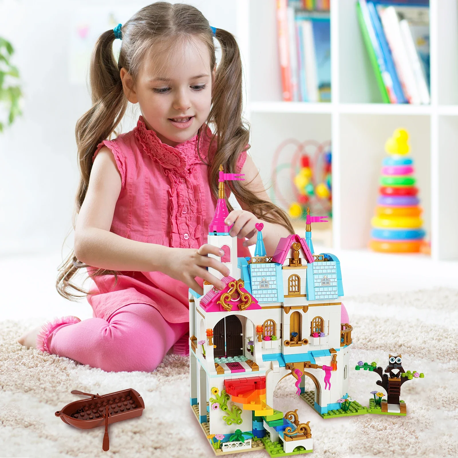 

DIY Girls Princess Leah Lake Rainbow Castle Building Set Blocks Kits Bricks Creative Classic Model Kids House Toys Playset Gift