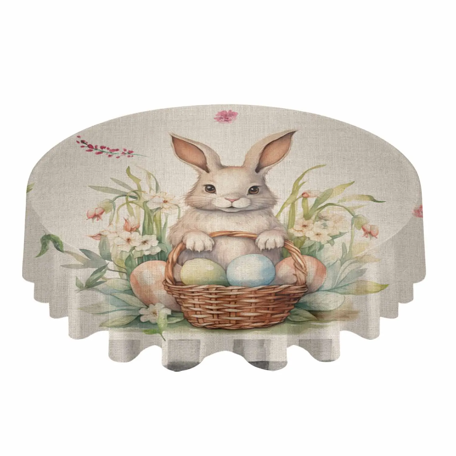 Easter Rabbit Watercolor Plaid Pattern Waterproof Tablecloth Table Decoration Wedding Home Kitchen Dining Room Round Table