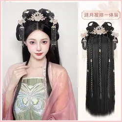 Chinese Ancient Wig Women Hanfu Wigs Headdress Photography Dance Accessory Wigs Black For Women Integrated Hair bun High tem