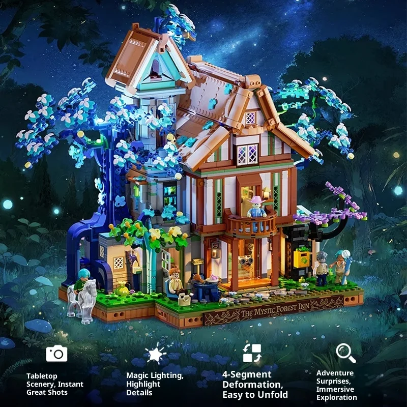 

Lantern x series elf hotel assembled building blocks fantasy cabin villa building model street view