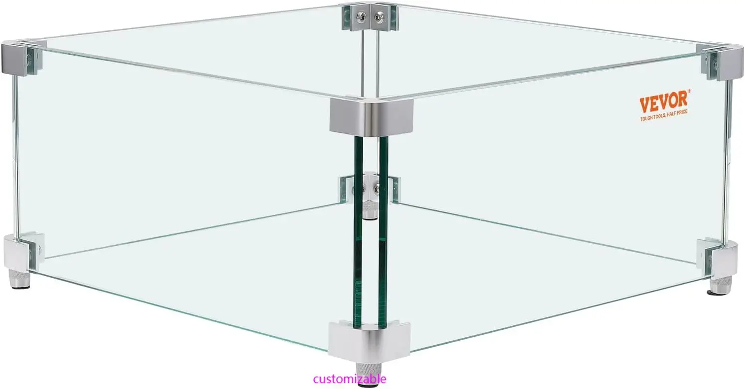 

Gas Fire Pit Wind Guard for Square Fire Table,15 x 15 x 7 inch Clear Tempered Wind Guard ,0.31 inch Thick Square Glass