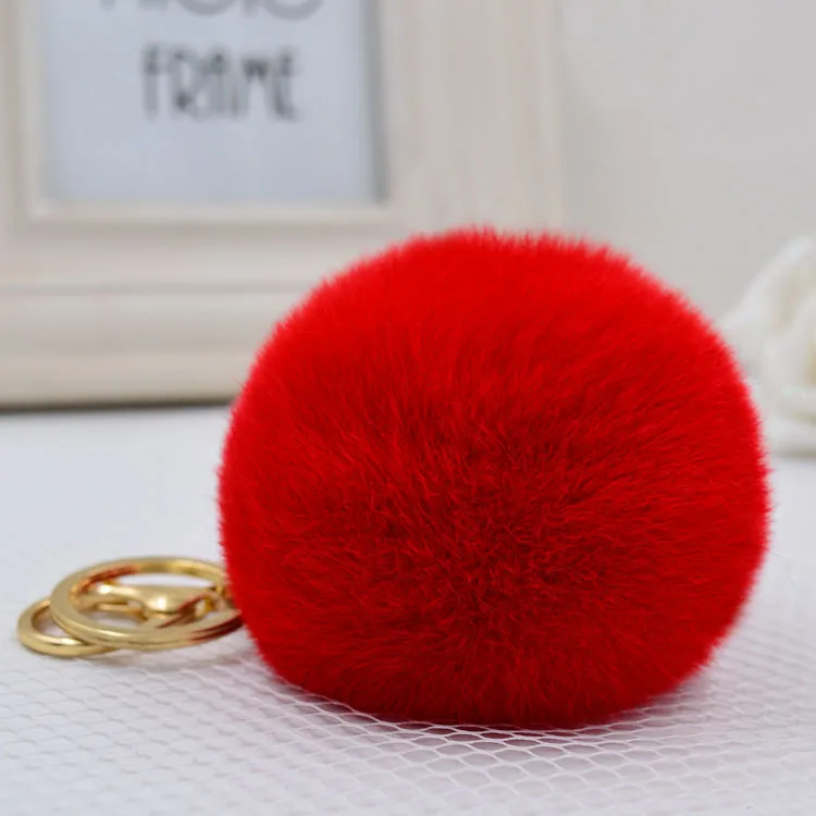 8cm Genuine Rex Rabbit Fur Ball Keychain Car Keyring Bag Pendant Pom Fluffy Key Chains