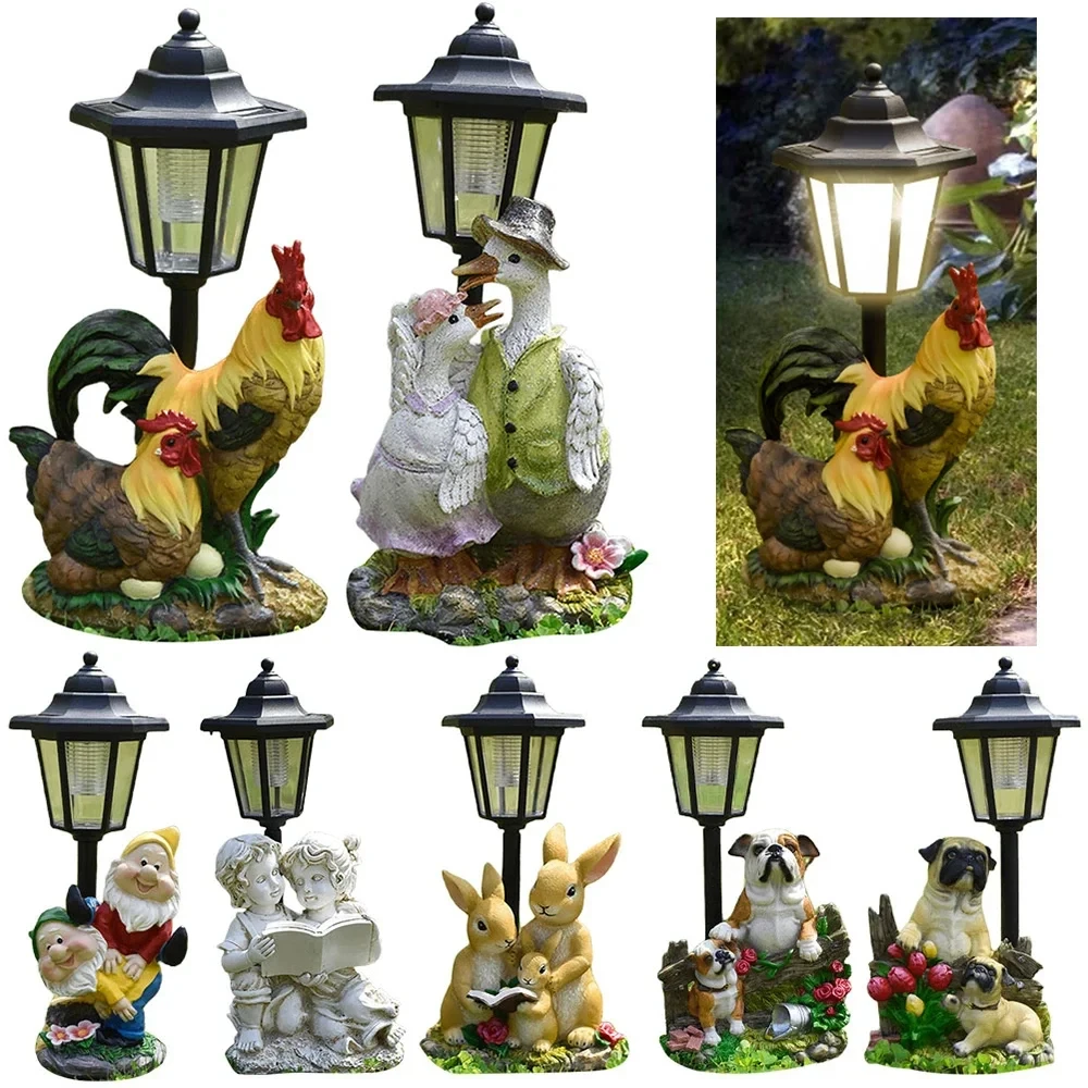Garden Lamp Resin CuteSolar Hexagonal  Figurine Light Animal/ Child/ Gnome Decorative Lamp Lawn Courtyard Garden Decoration view 3