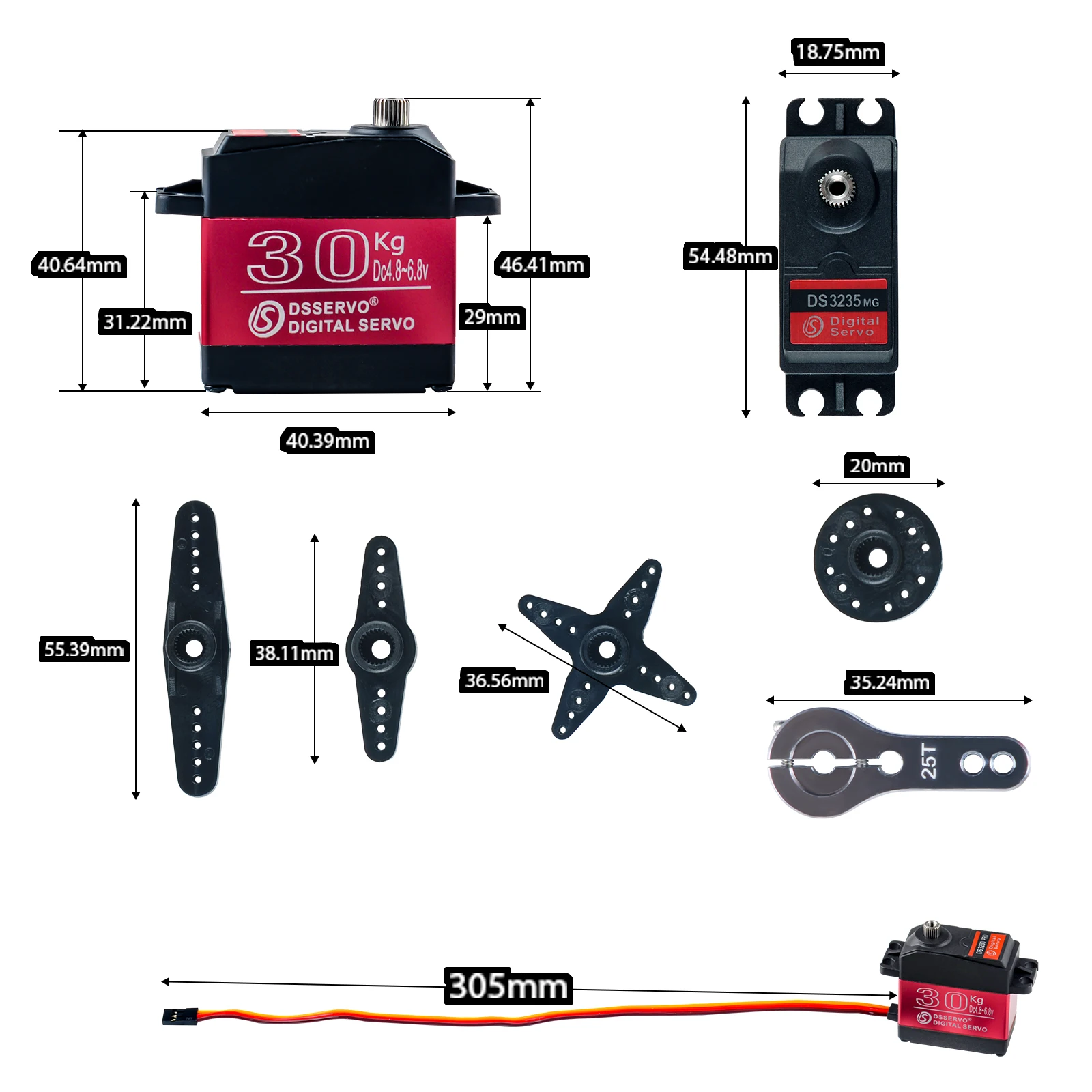 4 Sets DS3230 PRO Large Torque Digital Servo 180/270 Degree 30KG 6V IP66 with 25T Servo Arm RC Servo for 1:8/1:10/1:12 RC Car