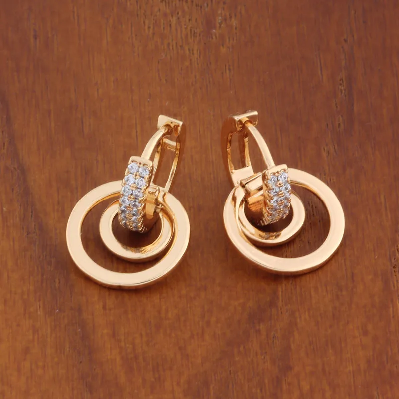 2024 New Arrival Full Cubic Zirconia Copper Jewelry Gold Color Geometric Hoop Earrings For Elegant Women
