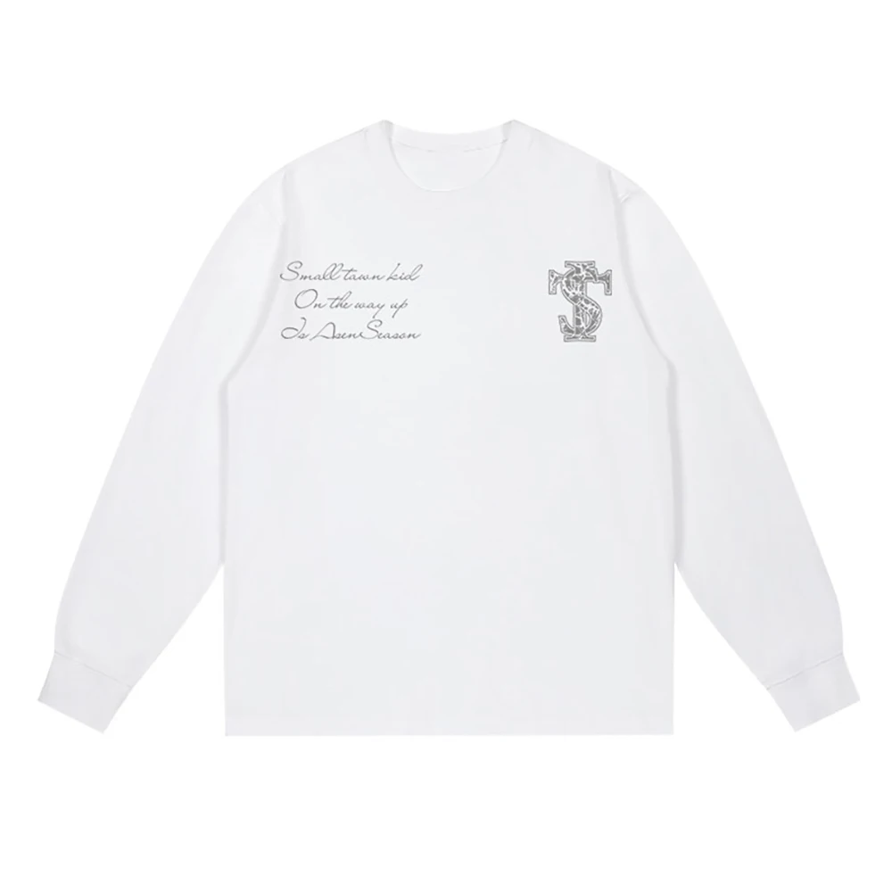 STKSmallTownKid Thorn Hollow Long Sleeve Round Neck T-shirt Trendy Casual Street Hip Hop Rap