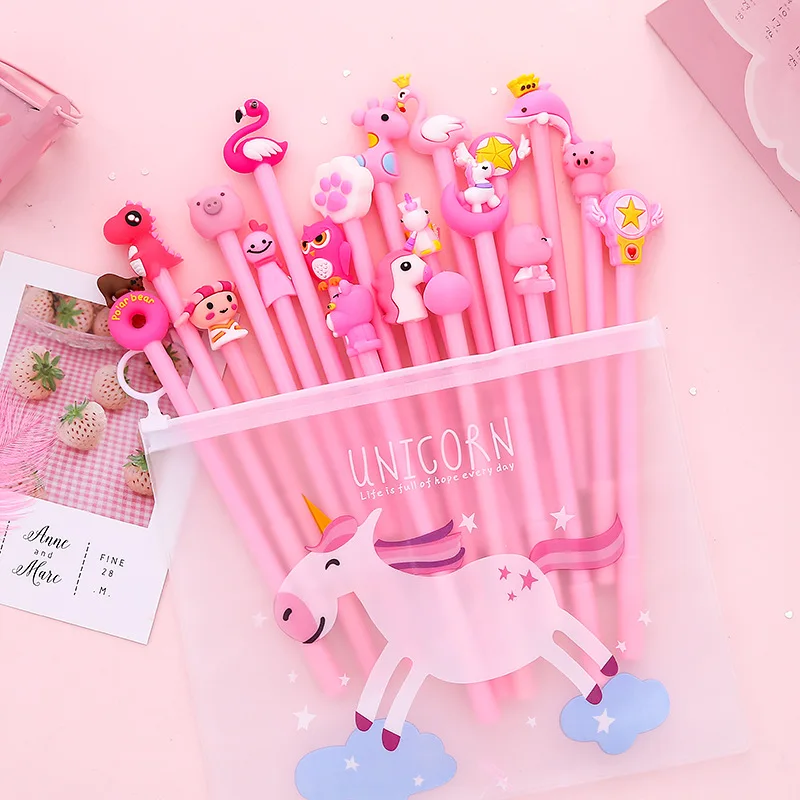 Imagem -03 - Bonito dos Desenhos Animados Unicórnio Gel Pen Kawaii Pen Bolsa Tinta Preta Escritório Papelaria Material Escolar Estudante Escrita Canetas 0.5 mm 20 Pcs por Lote