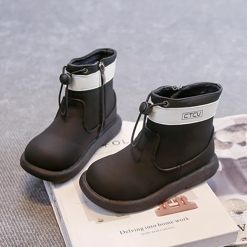 

Осень-зима 2022, новые детские ботильоны с веревкой и боковой молнией, детские короткие сапоги, непромокаемые кожаные ботинки для мальчиков и девочек, мягкая подошва