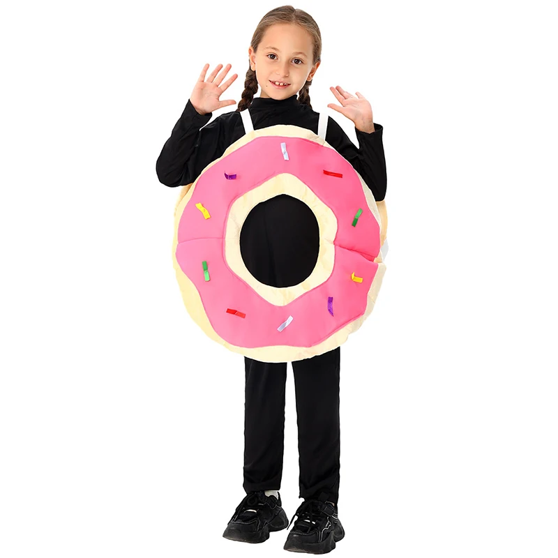 

Cute Girls Doughnut Halloween Dress Up Purim Carnival Cosplay Kids Pink Donut Costume