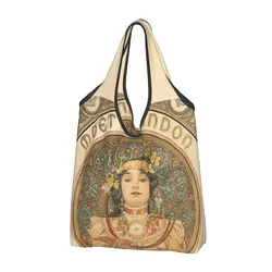 Alphonse Mucha Ablum Diary Shopping Bags riutilizzabile Grocery Eco Bags borse per il riciclaggio delle donne Vintage di grande capacità borsa lavabile